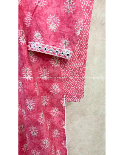 Pink Ivory Floral Cotton Kurta Set