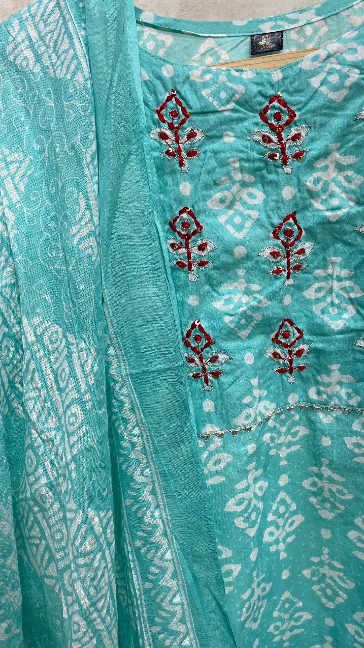 AQUA BLUE COTTON DUPATTA SET