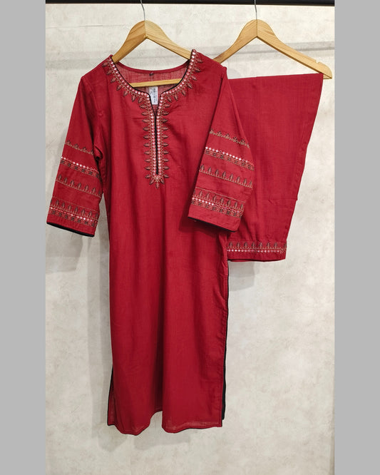 Red Cotton Kurta Set