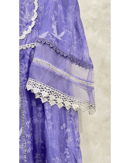 Lavender Embroidered Kali Kurta Set