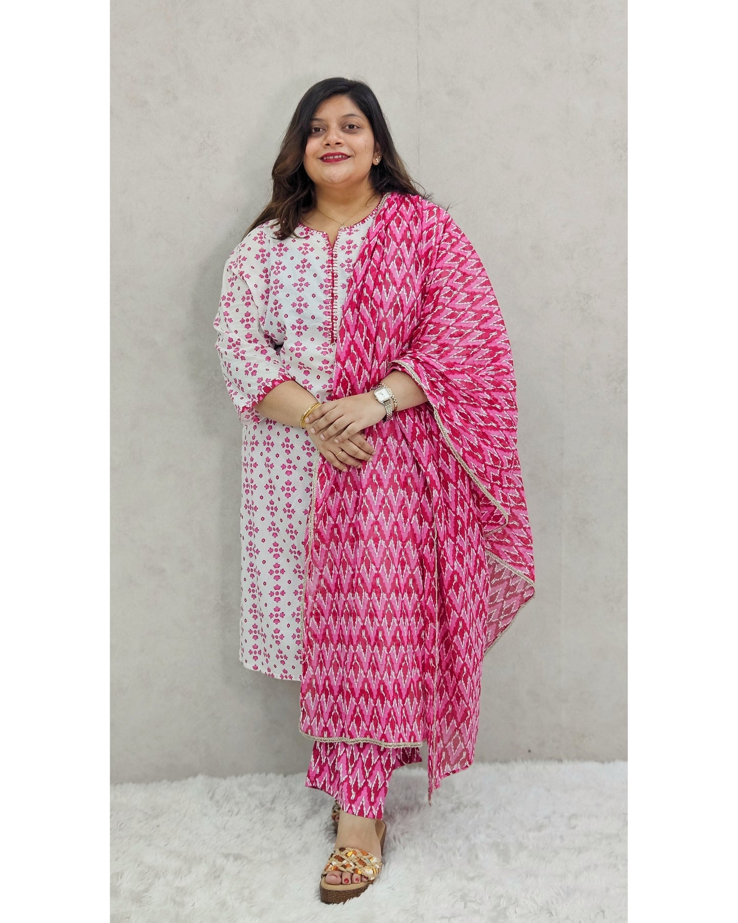 Ivory Pink Cotton Kurta Set