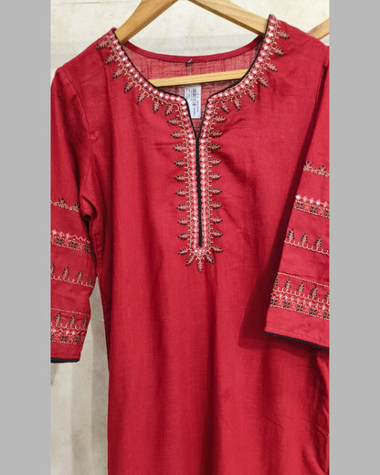 Red Cotton Kurta Set