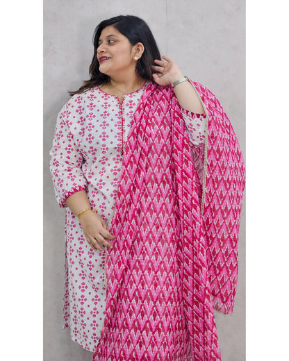 Ivory Pink Cotton Kurta Set