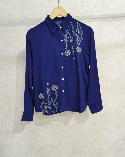 Blue Embroidered Cotton Tunic