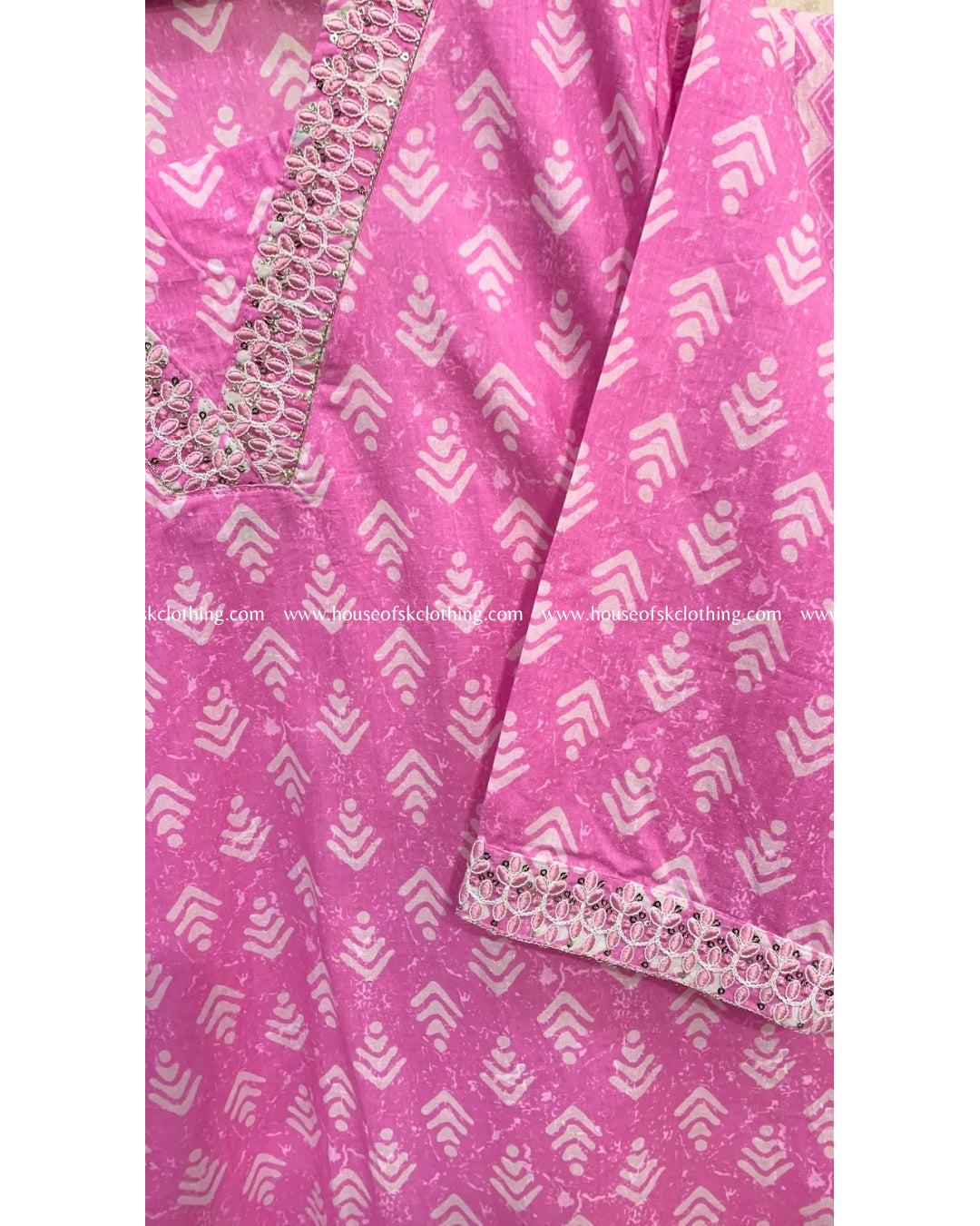 Pink Ikat Cotton Kurta Set