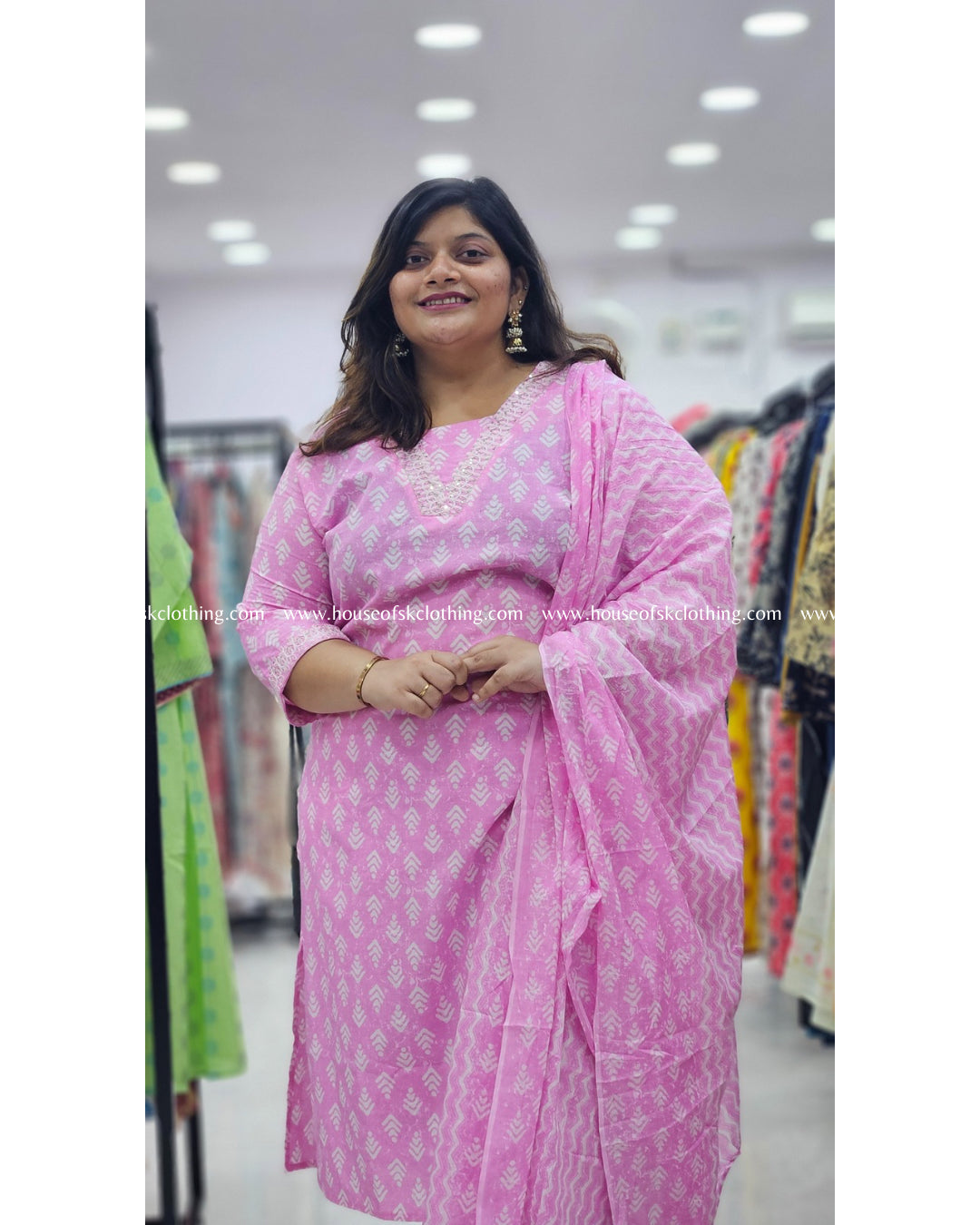 Pink Ikat Cotton Kurta Set