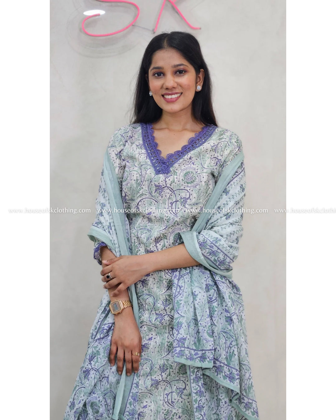 Ivory Lavender Cotton Kurta Set