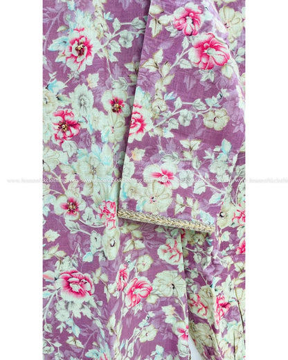 Lilac Floral Printed Kurta Set