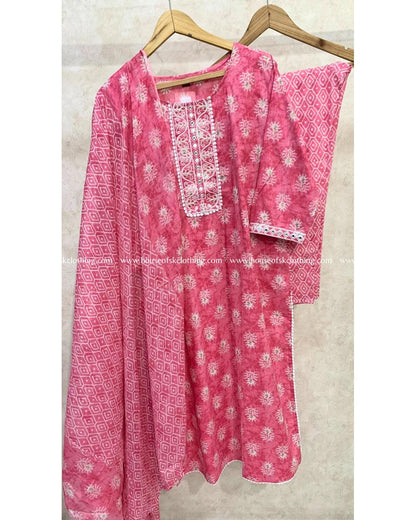 Pink Ivory Floral Cotton Kurta Set