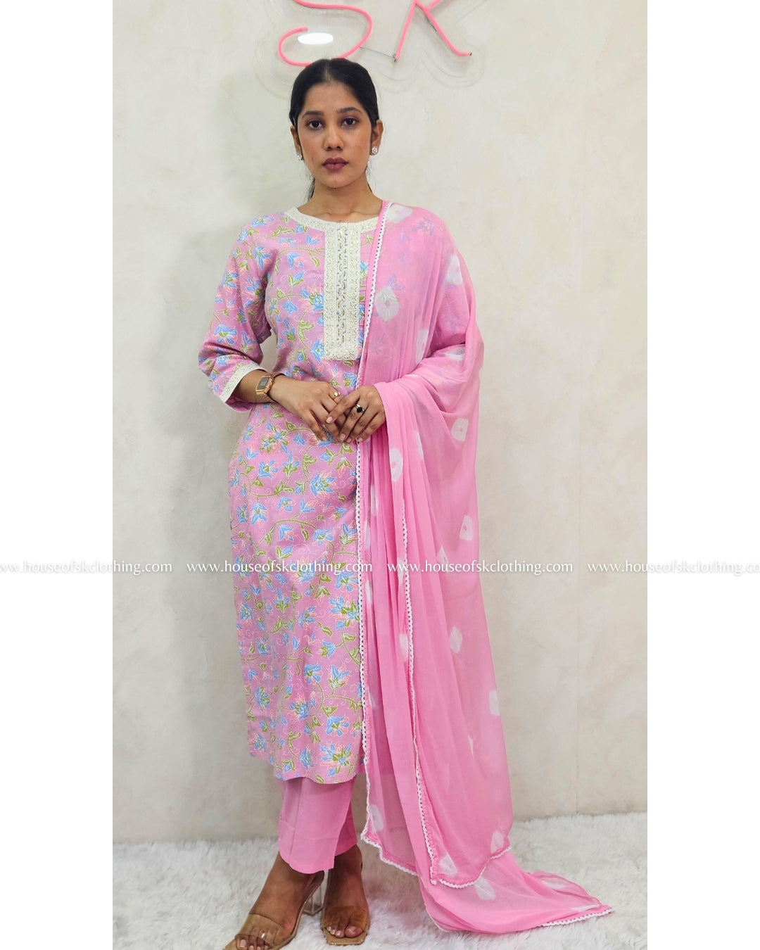 Light Pink Cotton Kurta Set