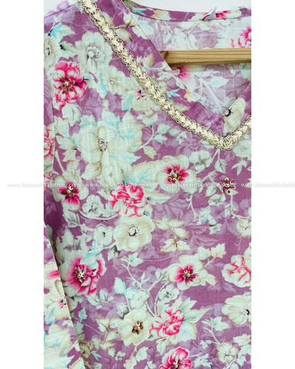 Lilac Floral Printed Kurta Set