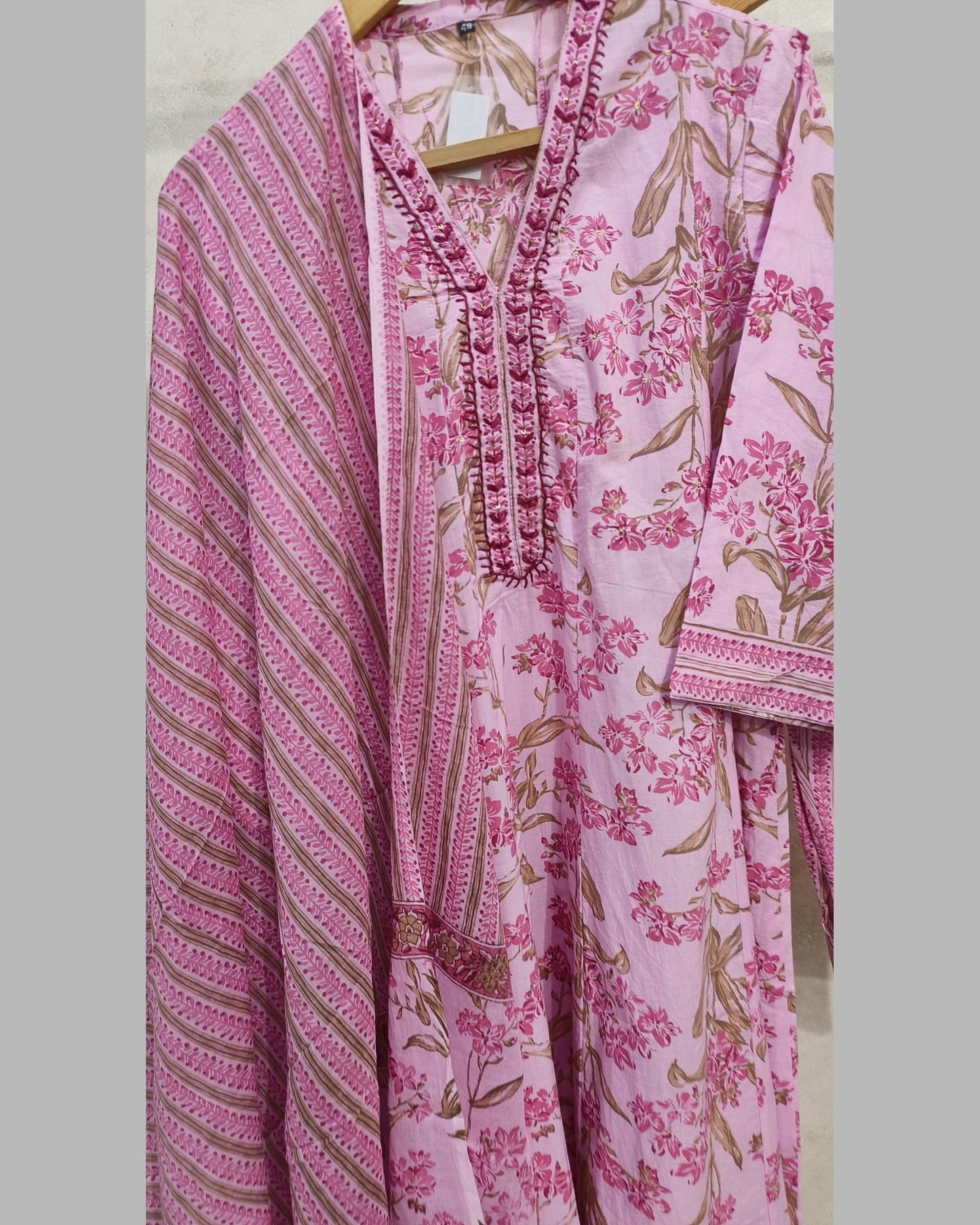 Pink Floral Printed Cotton Kurta Set