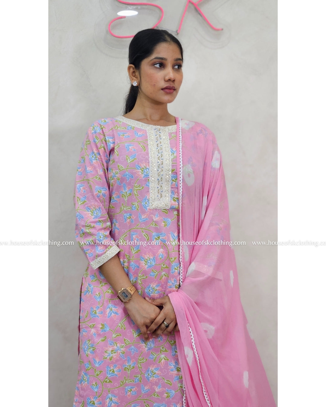 Light Pink Cotton Kurta Set