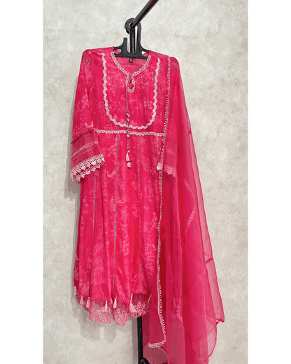 Fuchsia Embroidered Kali Kurta Set