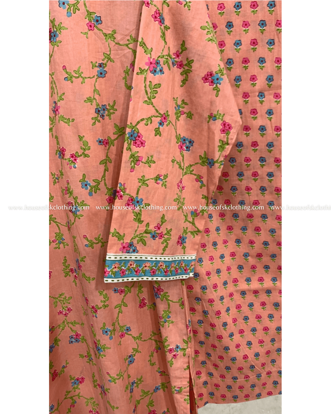 Peach Floral Cotton Printed Kurta Set