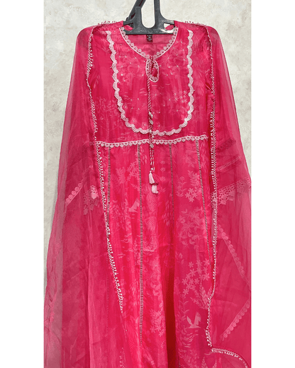 Fuchsia Embroidered Kali Kurta Set