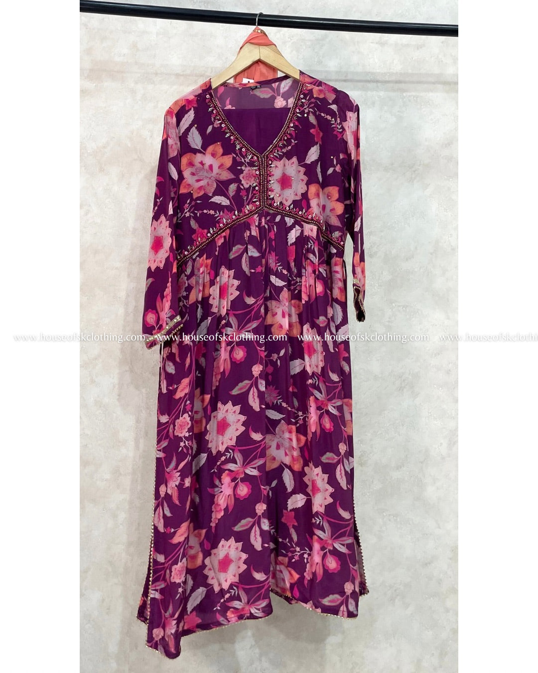 Purple Floral Printed Alia Cut Set