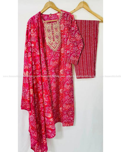 Rani Pink Cotton Embroidered Set