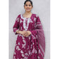 Wine Thread Embroidered Cotton Kurta Set