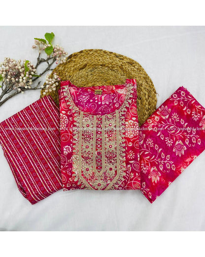 Rani Pink Cotton Embroidered Set