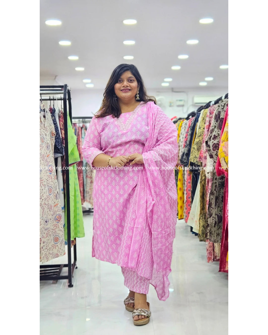 Pink Ikat Cotton Kurta Set