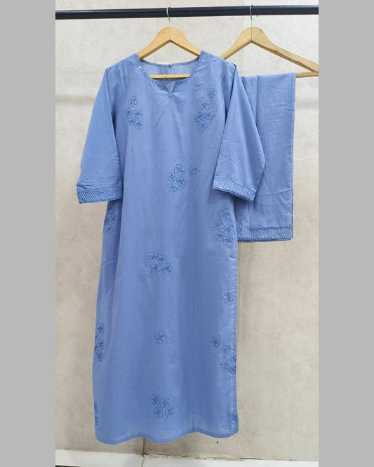 Blue Pastel Cotton Kurta Set