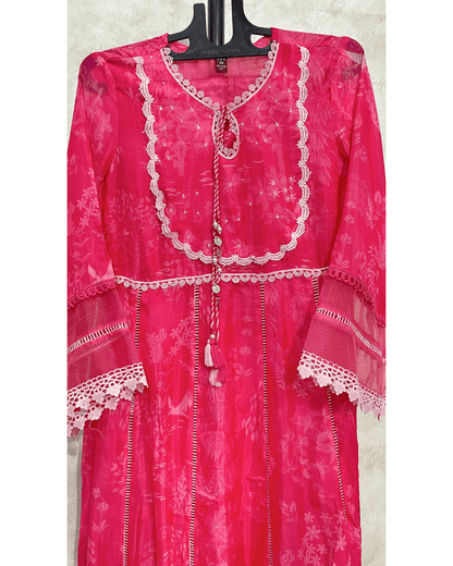 Fuchsia Embroidered Kali Kurta Set