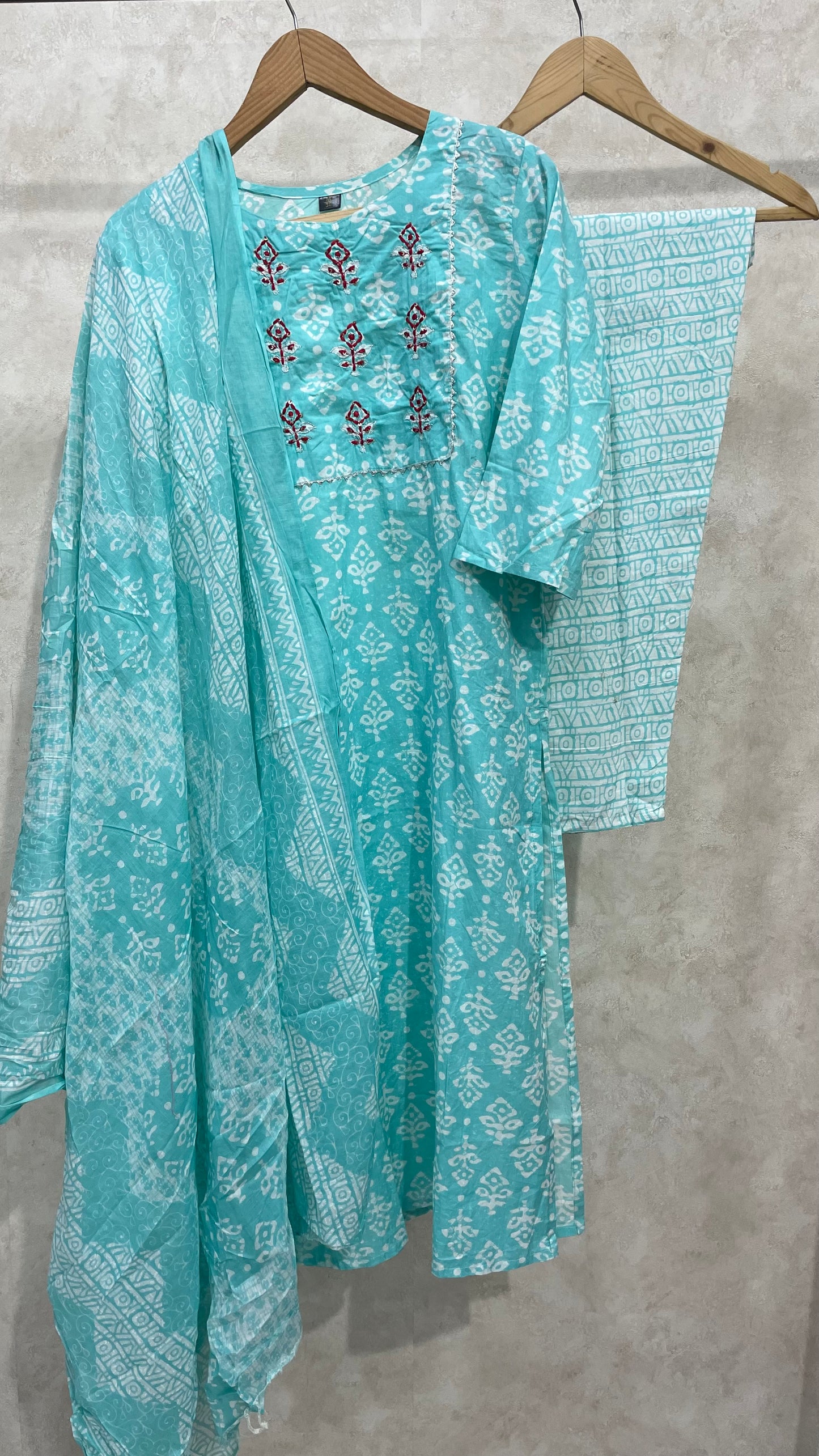 AQUA BLUE COTTON DUPATTA SET