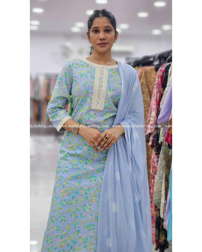 Powder Blue Cotton Kurta Set