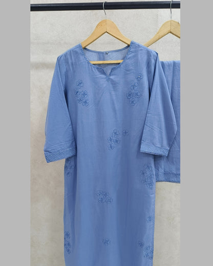 Blue Pastel Cotton Kurta Set