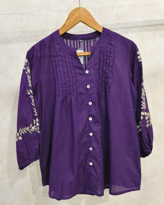 Lavender Chinese Collar Cotton Tunic