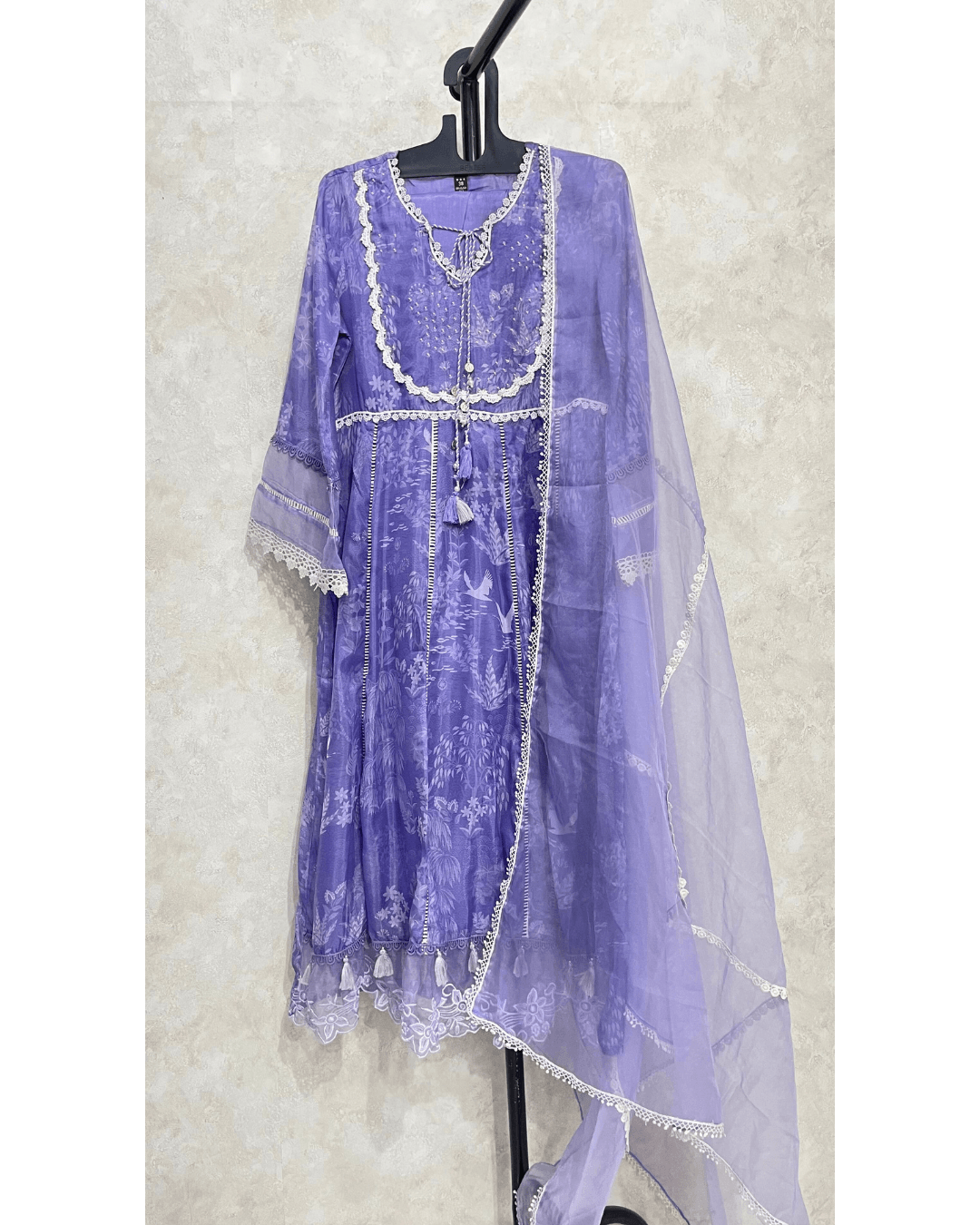 Lavender Embroidered Kali Kurta Set