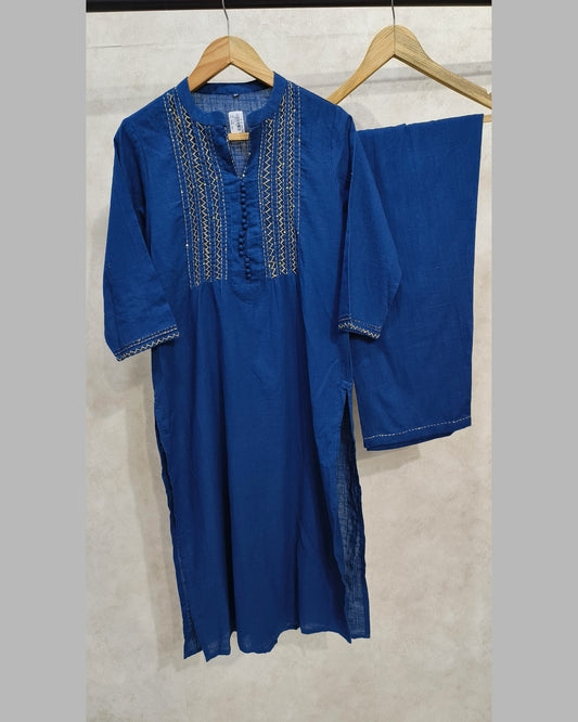 Royal Blue Cotton Printed Kurta Set