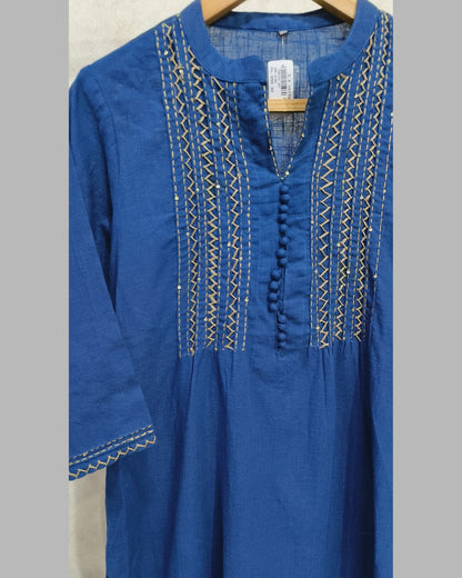 Royal Blue Cotton Printed Kurta Set