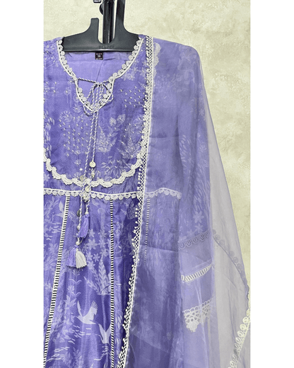 Lavender Embroidered Kali Kurta Set