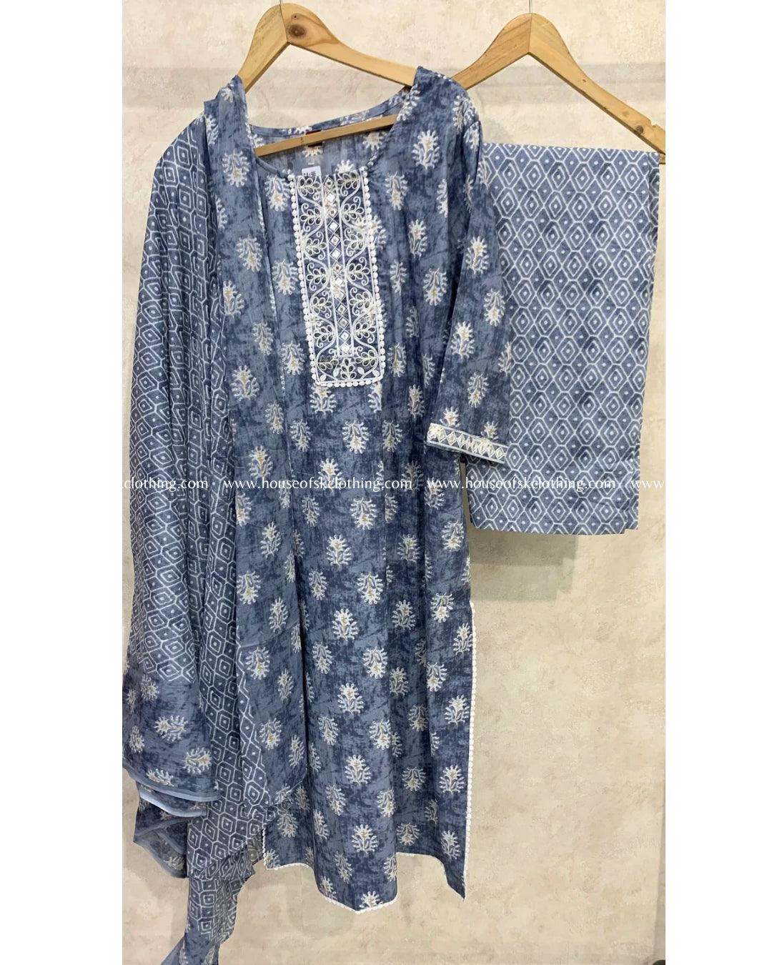 Grey Cotton Printed Kurta Set