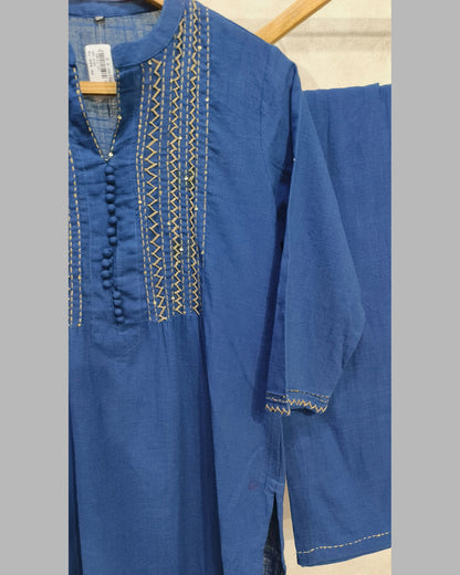 Royal Blue Cotton Printed Kurta Set