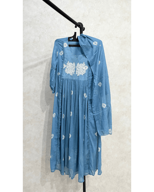 Steel Blue Mul Cotton Kurta Set