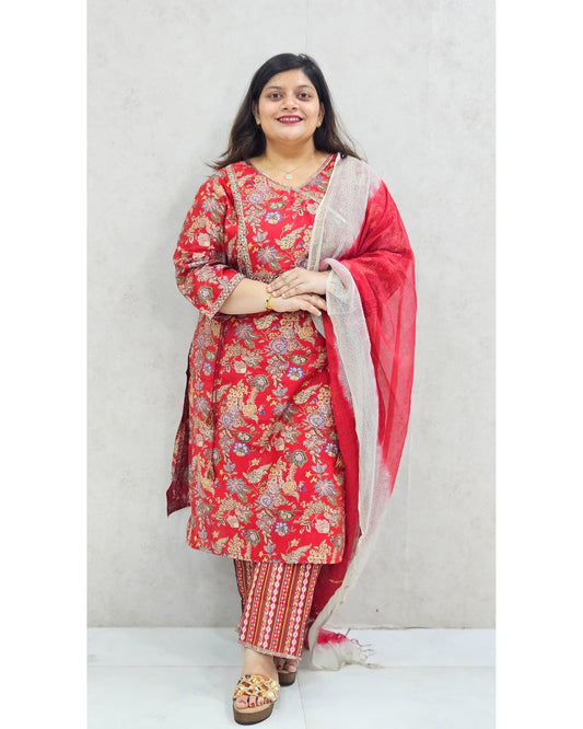 Deep Red Muslin Kurta Set