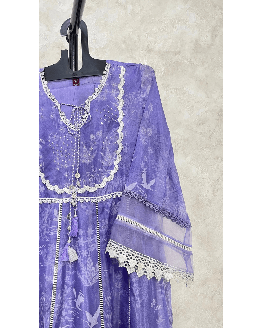 Lavender Embroidered Kali Kurta Set