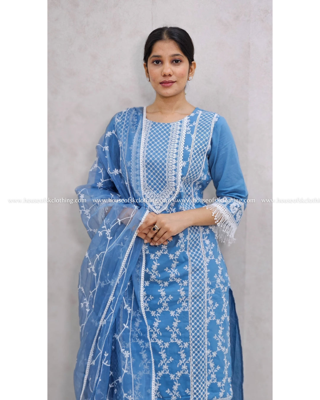 Steel Blue Paki Cotton Kurta Set