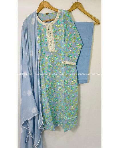 Powder Blue Cotton Kurta Set