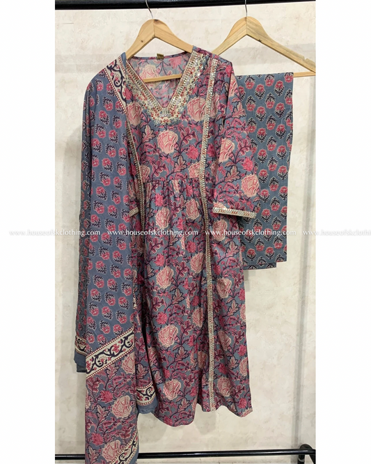 Smoke Grey Cotton Kurta Set