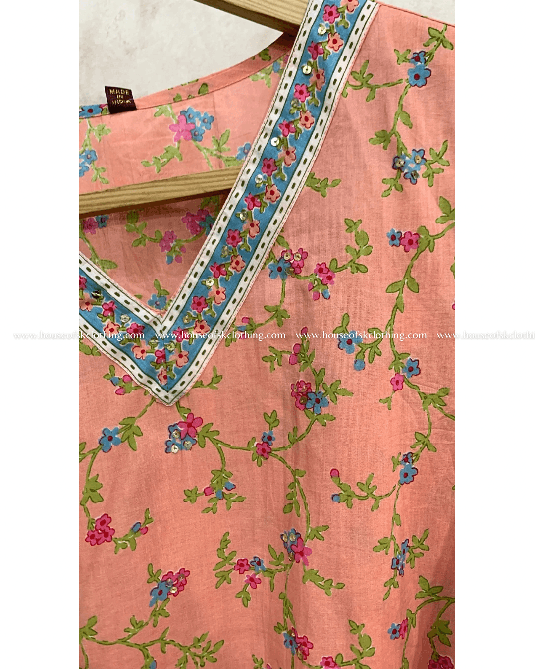 Peach Floral Cotton Printed Kurta Set