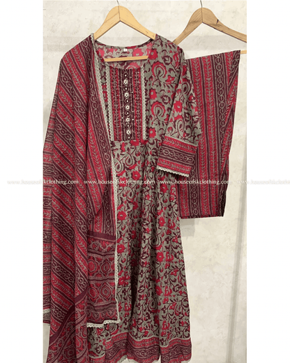 Brick Red Cotton Anarkali Set