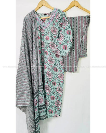 Pastel Turquoise Cotton Kurta Set