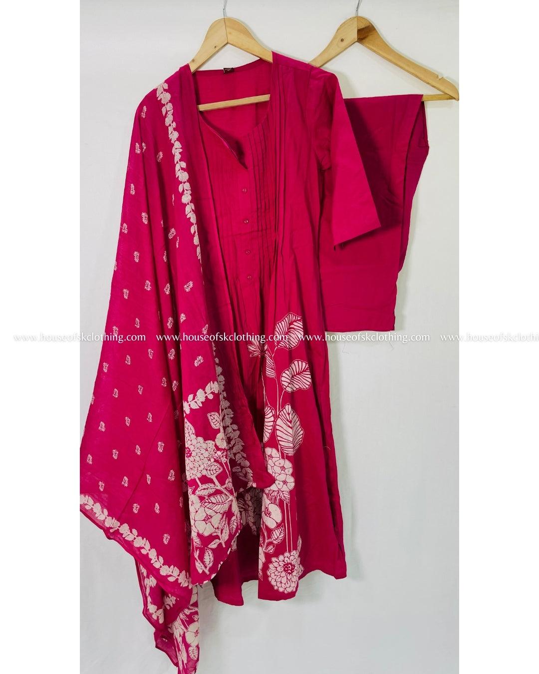 Cinamon Pink Solid Cotton Kurta Set