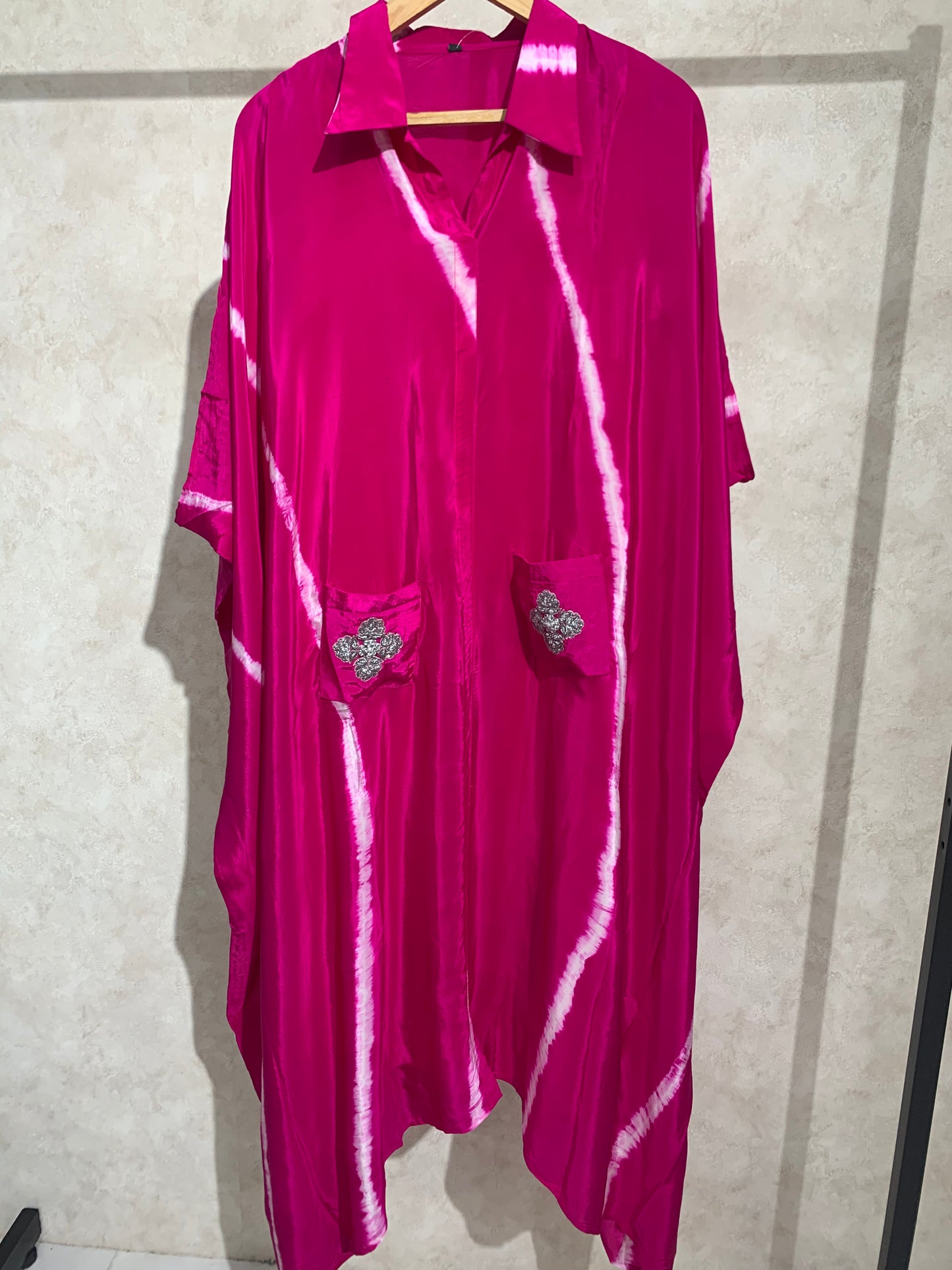 PINK LEHRIYA KAFTAN DRESS