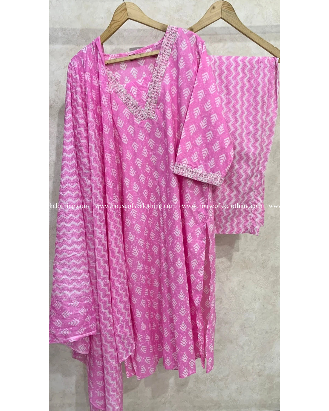 Pink Ikat Cotton Kurta Set