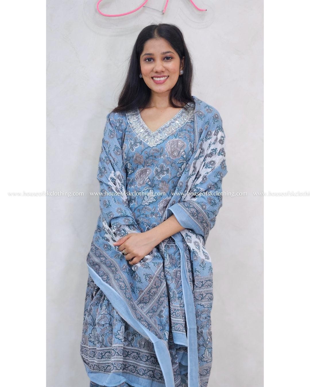 Arctic Blue Cotton Kurta Set